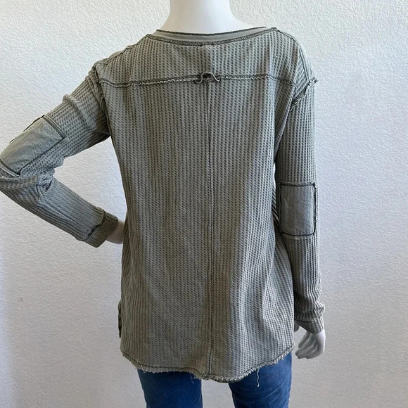 Free People Bridget Henley Top Waffle Knit Military Size Small - Picture 10 of 11